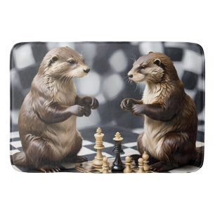 Två otters spelar schack. badrumsmatta