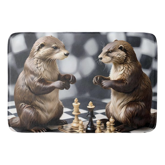 Två otters spelar schack. badrumsmatta (Framsidan)