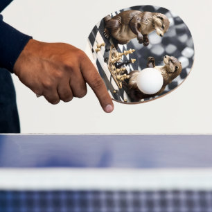 Två otters spelar schack. pingisracket