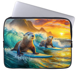 Två otters Surfingdesign efter Rik AMeN Gill Laptop Fodral