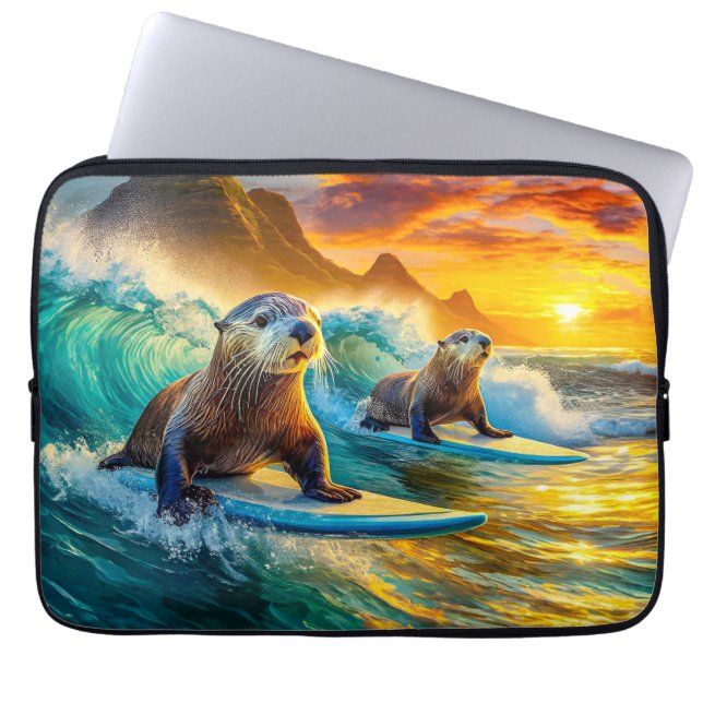 Två otters Surfingdesign efter Rik AMeN Gill Laptop Fodral (Framsidan)