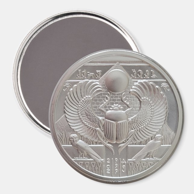 Två Ounce Silver Scarab Round Magnet (Front/Back)