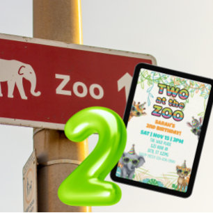 Två på Zoo, Party Animal med Shades födelsedag Inbjudningar