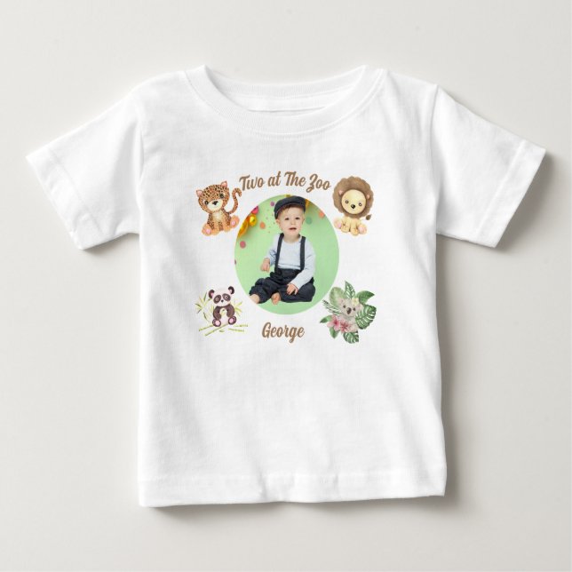 Två på Zoo Safari Djur i djungeln Födelsedag T Shirt (Framsida)