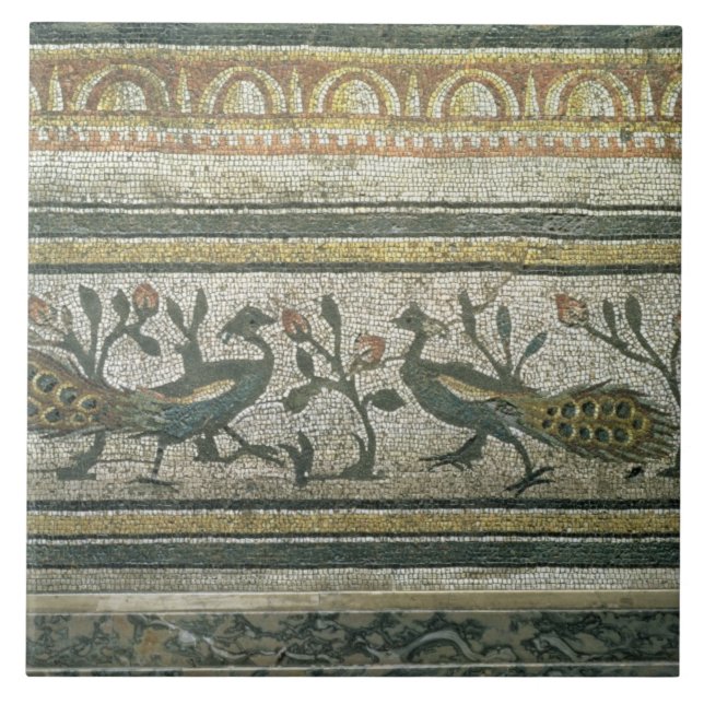 Två påfåglar, den dekorativa gränsen specificerar kakelplatta (Framsidan)