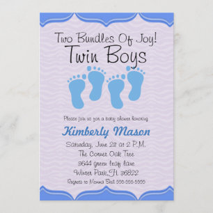 Två paket med Joy Twin Boys Baby Shower Inbjudan