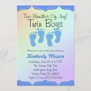Två paket med Joy Twin Boys Baby Shower Inbjudan