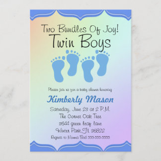 Två paket med Joy Twin Boys Baby Shower Inbjudan