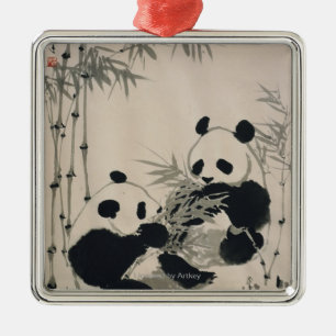 Två Pandas Julgransprydnad Metall