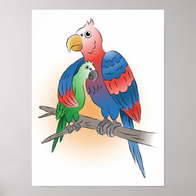 Två papegojor Glad mors dag Poster (Framsidan)
