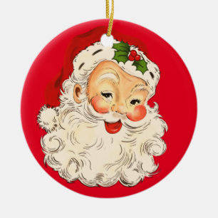 Två pappa jul leende ansikte julgransprydnad keramik