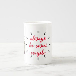 Två par Photo Kärlek vid First leende valentine Benporslin Mugg