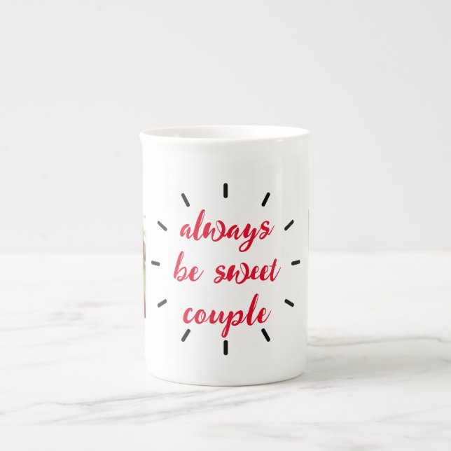 Två par Photo Kärlek vid First leende valentine Benporslin Mugg (Framsidan)