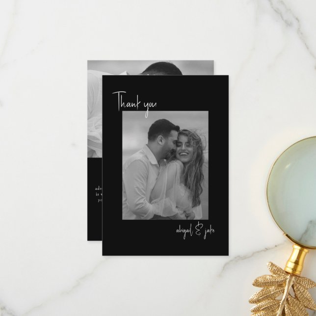 Två par svarta foton i Bröllop-Tack Tack Kort (Fram/Back In Situ)