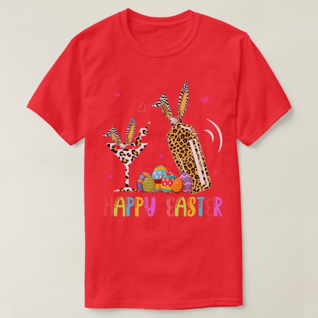 Två Påsk Bartender Verktyg Bunny Leopard Funny Eas T Shirt (Design framsida)