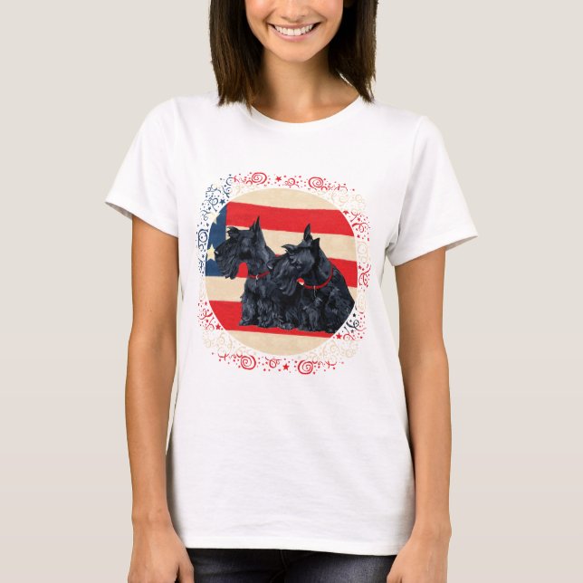 Två Patriotic Scottish Terriers Tröja (Framsida)