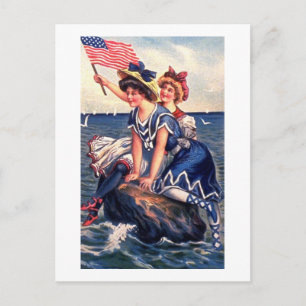 Två patriotiska flickor vykort
