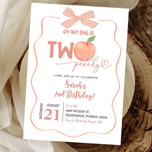 Två Peach Summer Peach Theme Girl Andra födelsedag Inbjudningar (Skapare uppladdad)