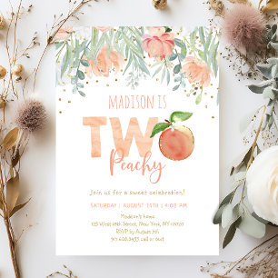 Två Peachy Peach Blommigt Birthday Inbjudningar