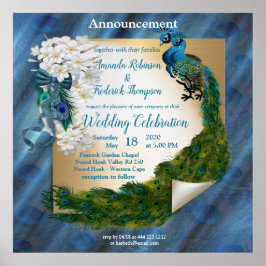 Två Peacocks på Emerald grönt Silke Poster