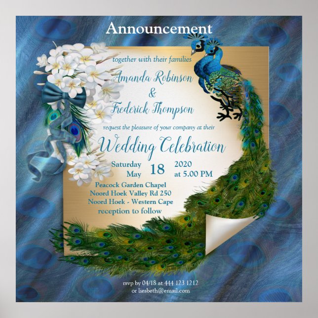 Två Peacocks på Emerald grönt Silke Poster (Framsidan)