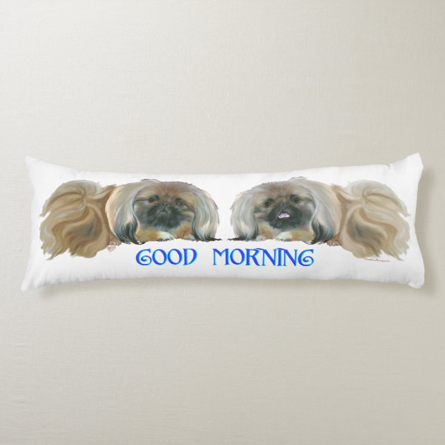 Två Pekingese God Morgon Kroppskudde (Framsidan)