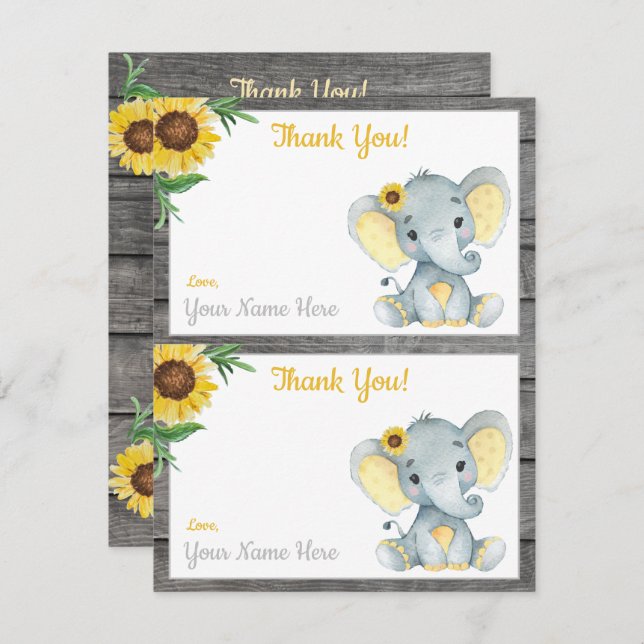 Två per sida Tacksamhetskort Elefant Flick Shower Inbjudningar (Fram/baksida)