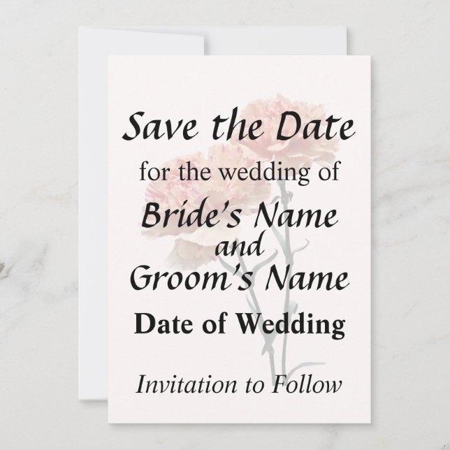 Två persikor och Rosa Carnation Spara Datumet (Framsida)