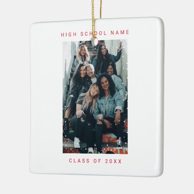 Två Photo Red Snowfall School Julgransprydnad Keramik (Vänster)