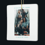 Två Photo Turcos Blue Snowfalls School Julgransprydnad Keramik<br><div class="desc">Två fototurkos ljusblå minimalistisk Snowfall High School College Best Friend Snowfall jul-Helgdag Ceramic Ornamic</div>