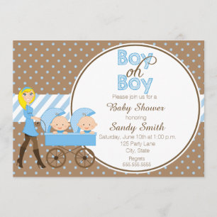 Två pojkar i en barnvagn Baby Shower-inbjudan Inbjudningar
