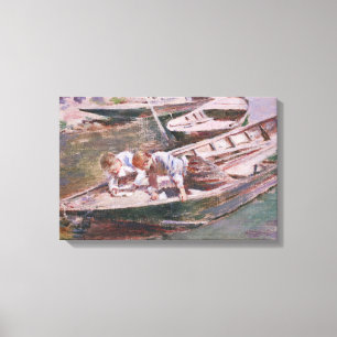 Två pojkar i en båt (av Theodore Robinson) Canvastryck