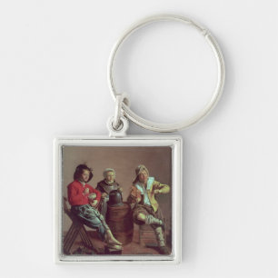 Två pojkar och en flickadanandemusik, 1629 fyrkantig silverfärgad nyckelring
