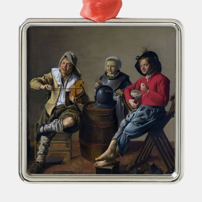 Två pojkar och en tjej Skapar musik (musiker) Julgransprydnad Metall (Framsidan)