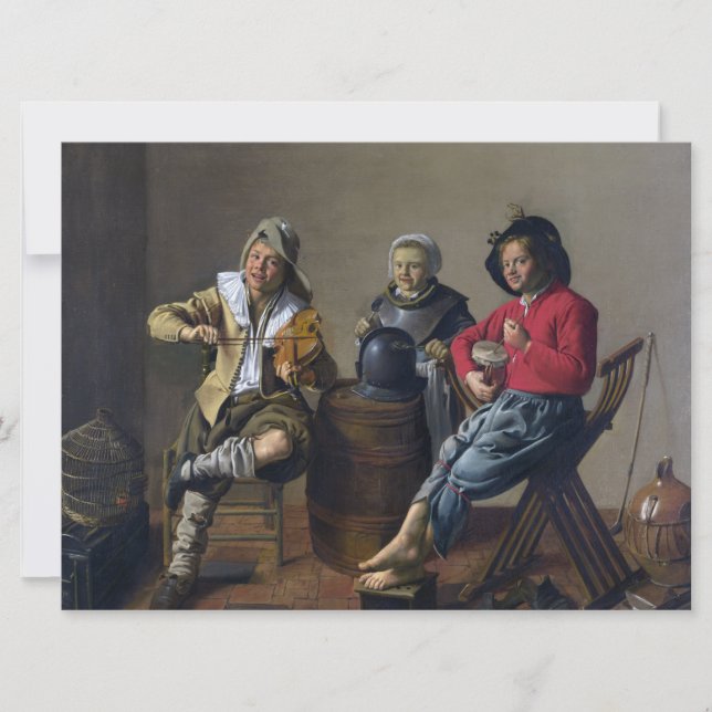 Två pojkar och en tjej Skapar musik (musiker) Kort (Framsida)