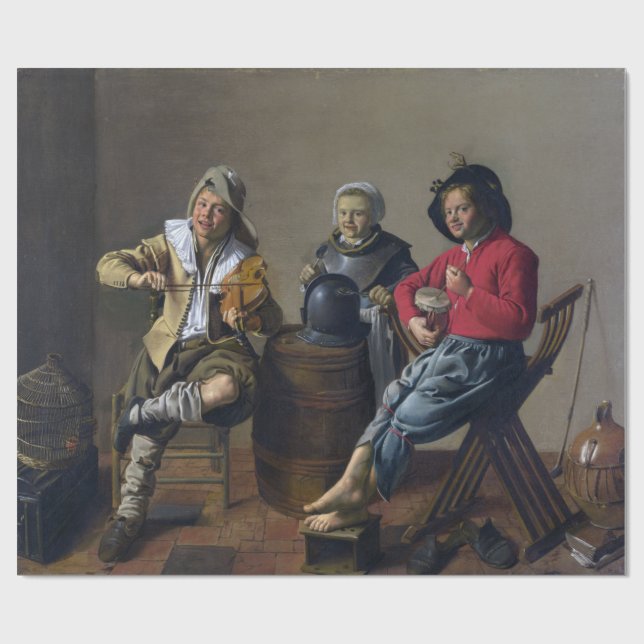 Två pojkar och en tjej Skapar musik (musiker) Presentpapper (Platt)