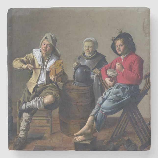 Två pojkar och en tjej Skapar musik (musiker) Stenunderlägg (Framsidan)