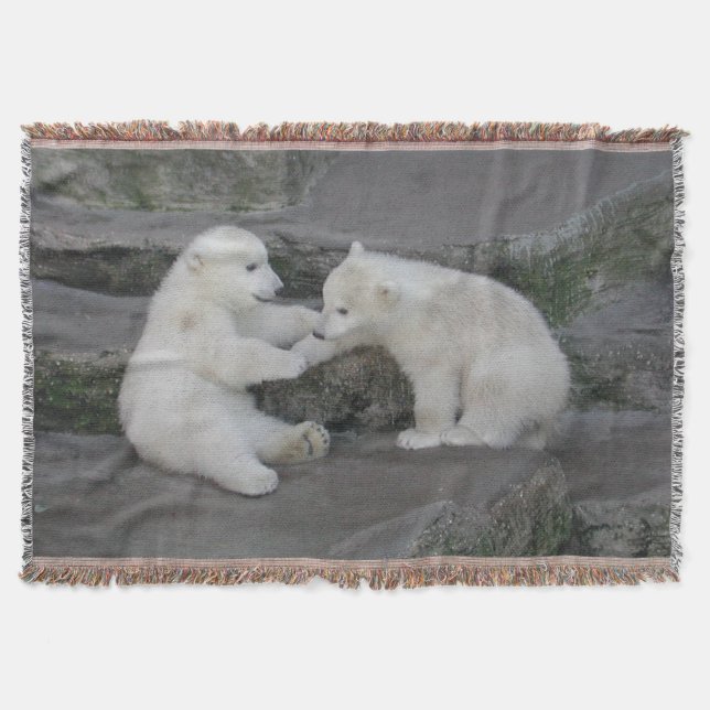 Två Polar Bear Unge Mysfilt (Framsidan)