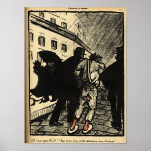 Två polisar tar bort en slampa iklädda trasor poster