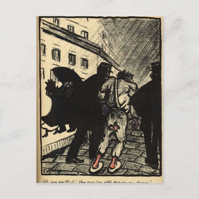 Två poliser tar bort en tramp klädd i trasor vykort (Framsida)