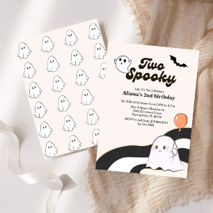 Två pooky Boo Retro Ghost 2:a födelsedagen Inbjudningar