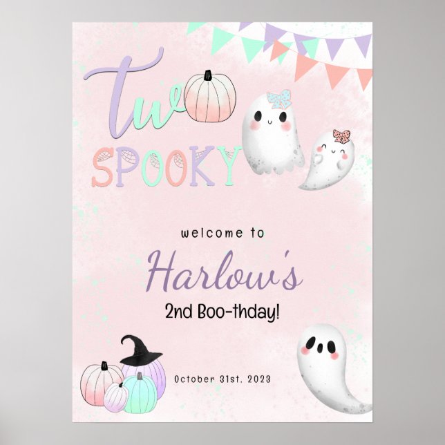 Två pooky Pastel Halloween Birthday Välkommen Poster (Framsidan)