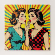 Två Pop Art-kvinnor som berättar en hemlighet