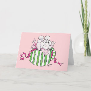 Två Pudlar i ett Hatbox Retro Art Print Note Card Kort