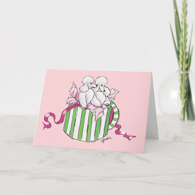 Två Pudlar i ett Hatbox Retro Art Print Note Card Kort (Framsida)