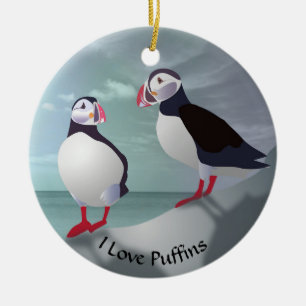 Två Puffins-design Julgransprydnad Keramik