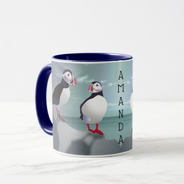 Två Puffins Design Mugg (Framsida vänster)