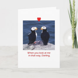 Två Puffins i Kärlek med hjärta Helgkort