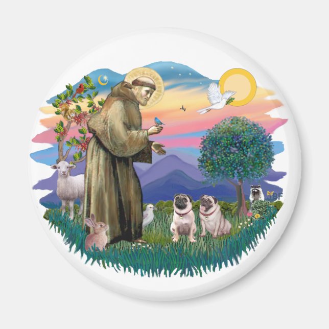 Två Pugs (fawn) Magnet (Framsidan)