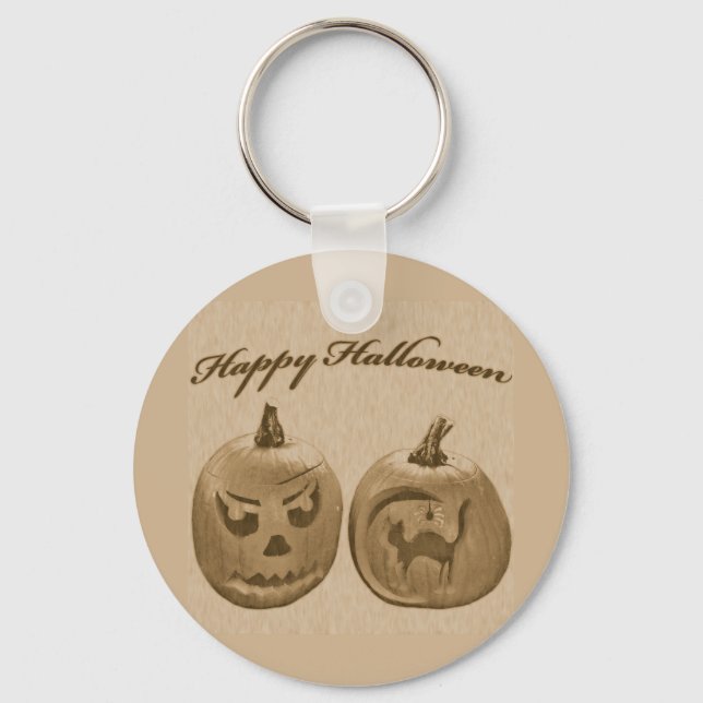 Två Pumpa Glad Halloween Nyckelring (Framsida)